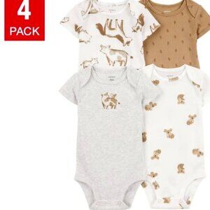 4-Pcs Carter's Unisex Boy Girl Neutral Cotton Onesies Bodysuits in Grey/tan/whit